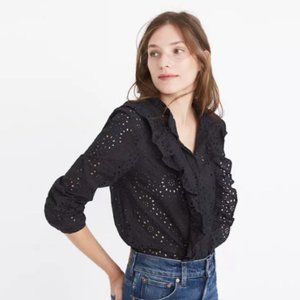 Madewell Black Eyelet Ruffle-Front Blouse